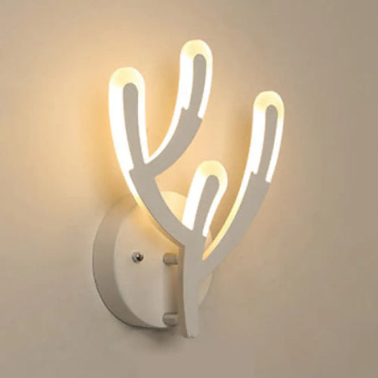 White Deer Horn Led Wall Light - Animal Style Acrylic Sconce For Bedrooms / B Warm