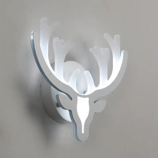 White Deer Horn Led Wall Light - Animal Style Acrylic Sconce For Bedrooms / D