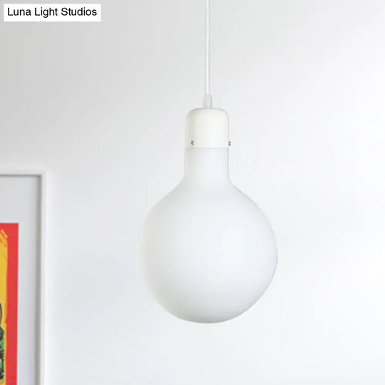 1-Light Simple White Dining Pendant With Cone/Globe/Cylinder Glass Design / Globe