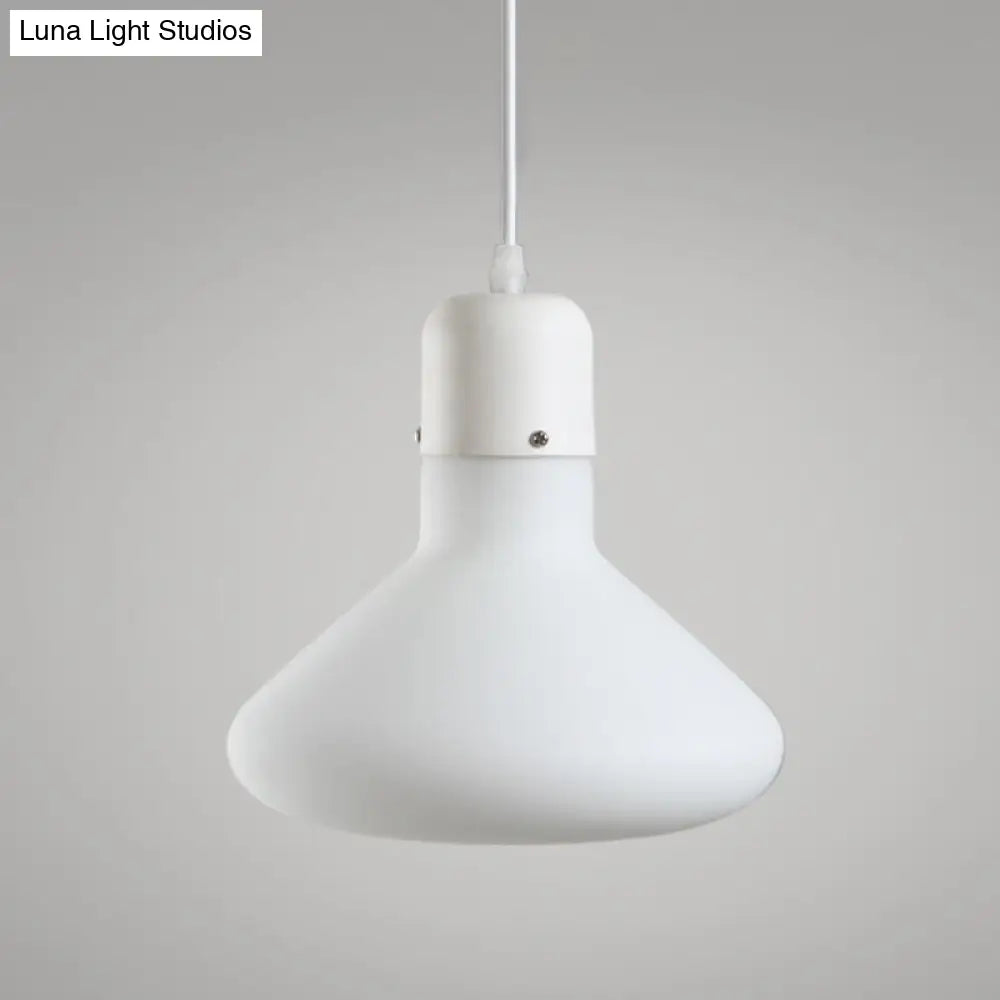 1-Light Simple White Dining Pendant With Cone/Globe/Cylinder Glass Design