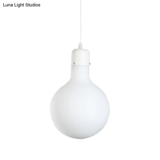 1-Light Simple White Dining Pendant With Cone/Globe/Cylinder Glass Design