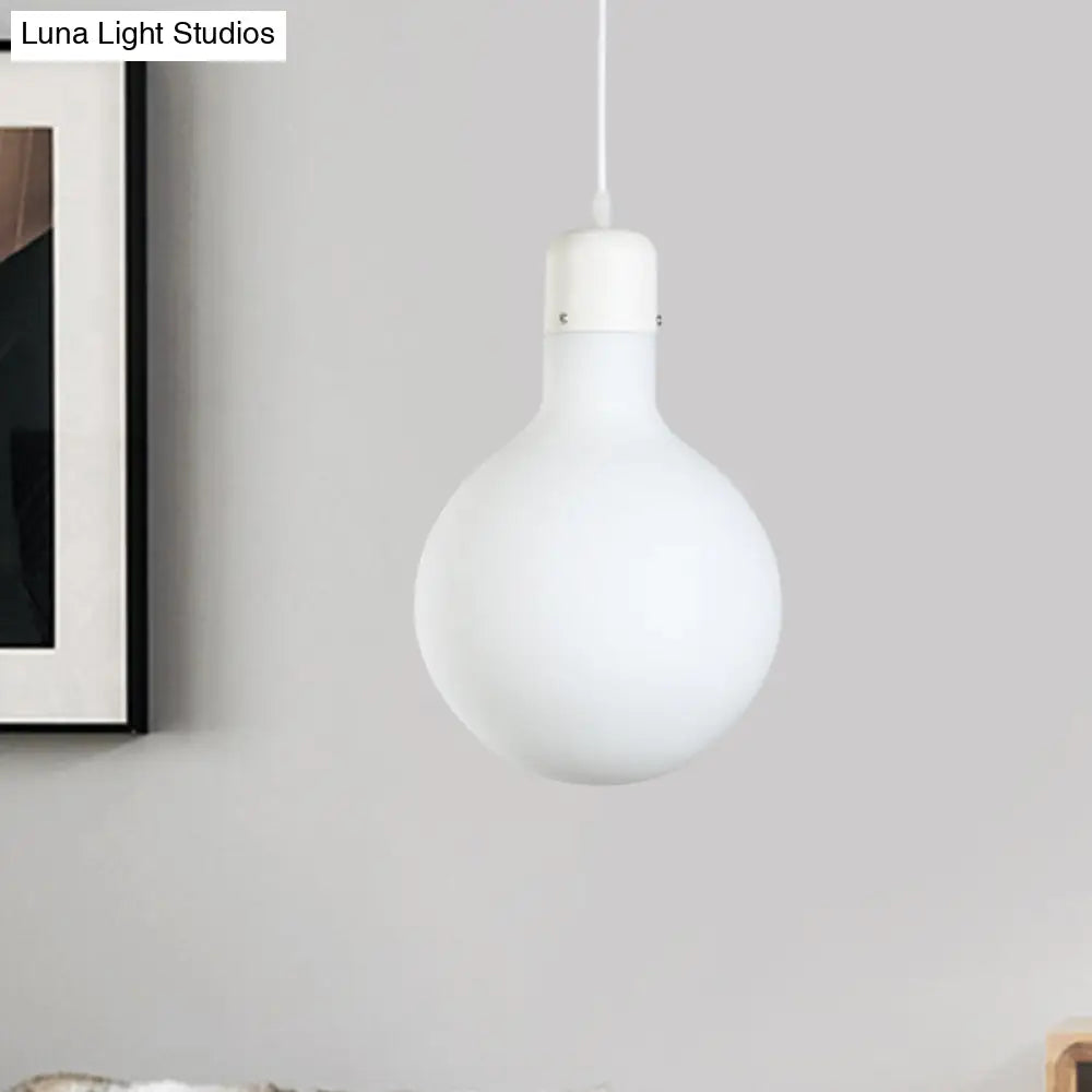 1-Light Simple White Dining Pendant With Cone/Globe/Cylinder Glass Design