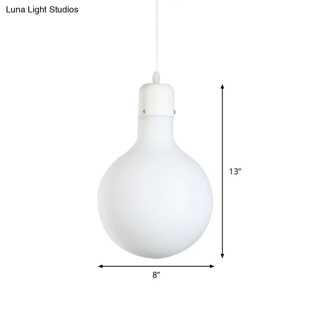 1-Light Simple White Dining Pendant With Cone/Globe/Cylinder Glass Design