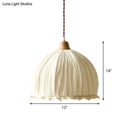 Dome Fabric Suspension Light - Modern 1-Light White Pendant Lamp For Restaurants