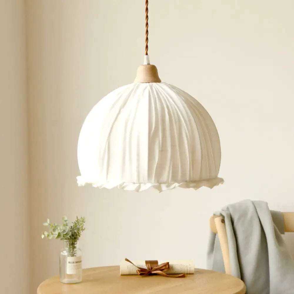 White Dome Fabric Suspension Light - Modernist 1-Light Pendant Lamp For Restaurants