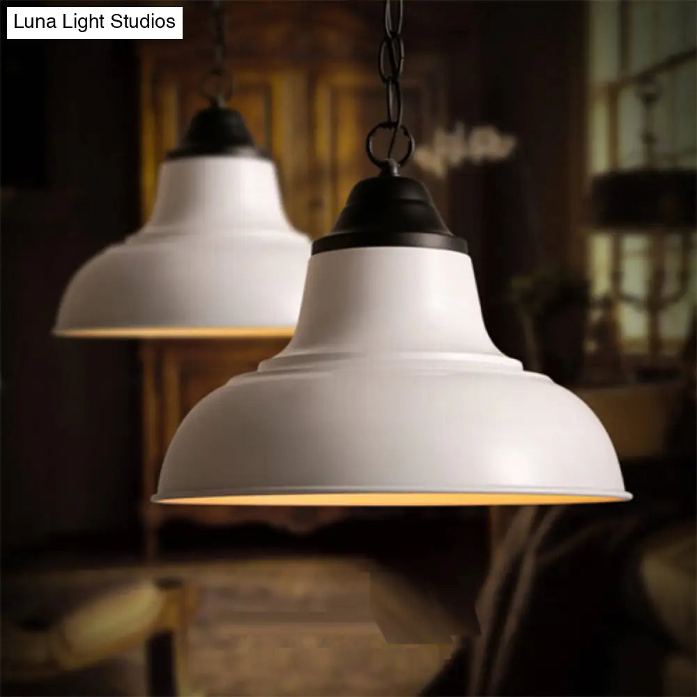 White Domed Pendant Ceiling Lamp With Chain - Loft Style 1-Head Metallic Hanging Light For Dining