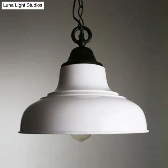 White Domed Pendant Ceiling Lamp With Chain - Loft Style 1-Head Metallic Hanging Light For Dining