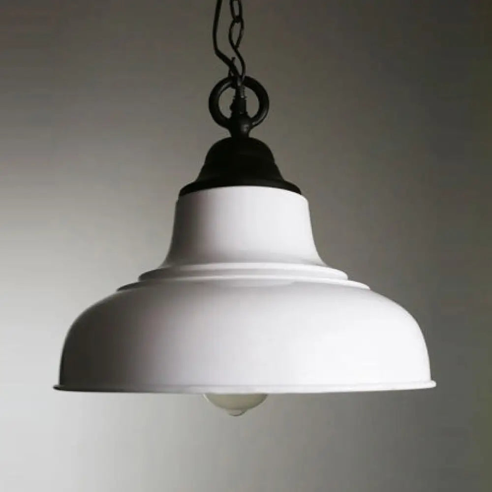 White Dome Pendant Light With Metallic 1-Head And Chain For Dining Table