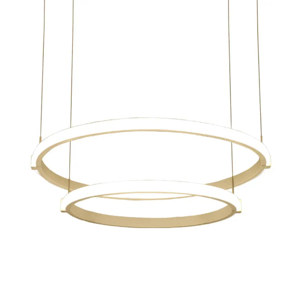 White Double Ring Chandelier With Led Hanging Ceiling Light - Simple Style Warm/White / Warm