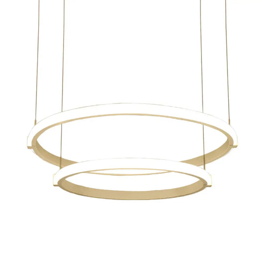 White Double Ring Chandelier With Led Hanging Ceiling Light - Simple Style Warm/White / Warm