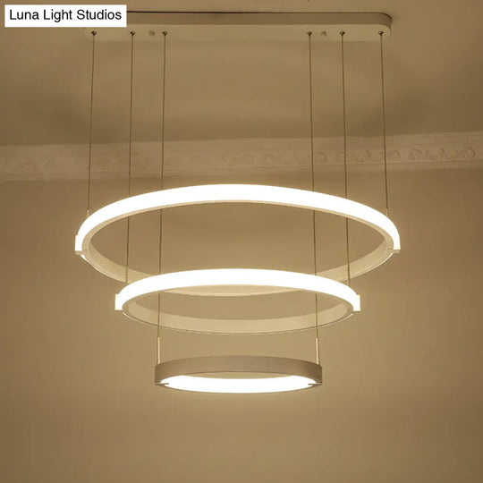 Simple White Chandelier With Led Lights: Double/ Triple Ring Design