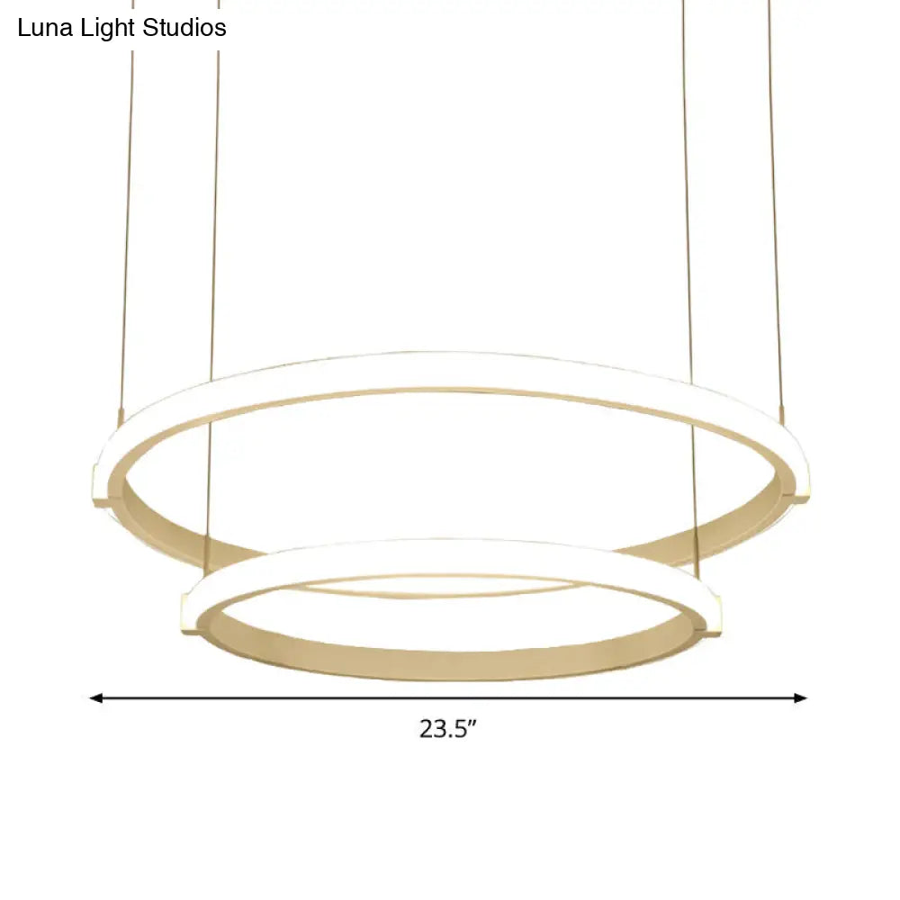 Simple White Chandelier With Led Lights: Double/ Triple Ring Design