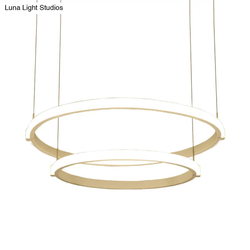 Simple White Chandelier With Led Lights: Double/ Triple Ring Design / Warm Double