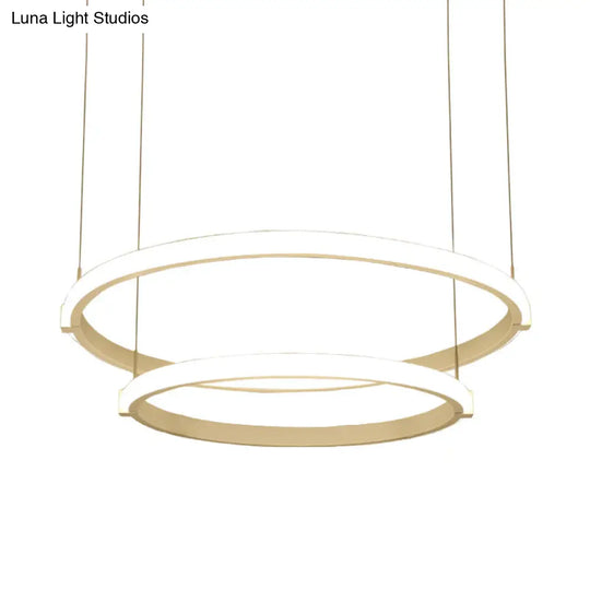 Simple White Chandelier With Led Lights: Double/ Triple Ring Design / Warm Double