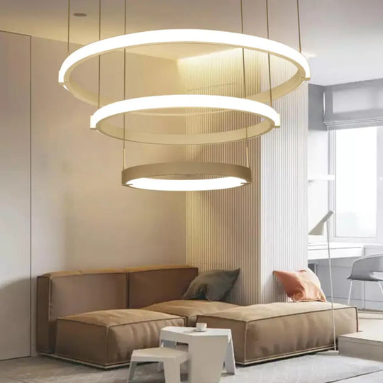 White Double Ring Chandelier With Led Hanging Ceiling Light - Simple Style Warm/White / Warm Three