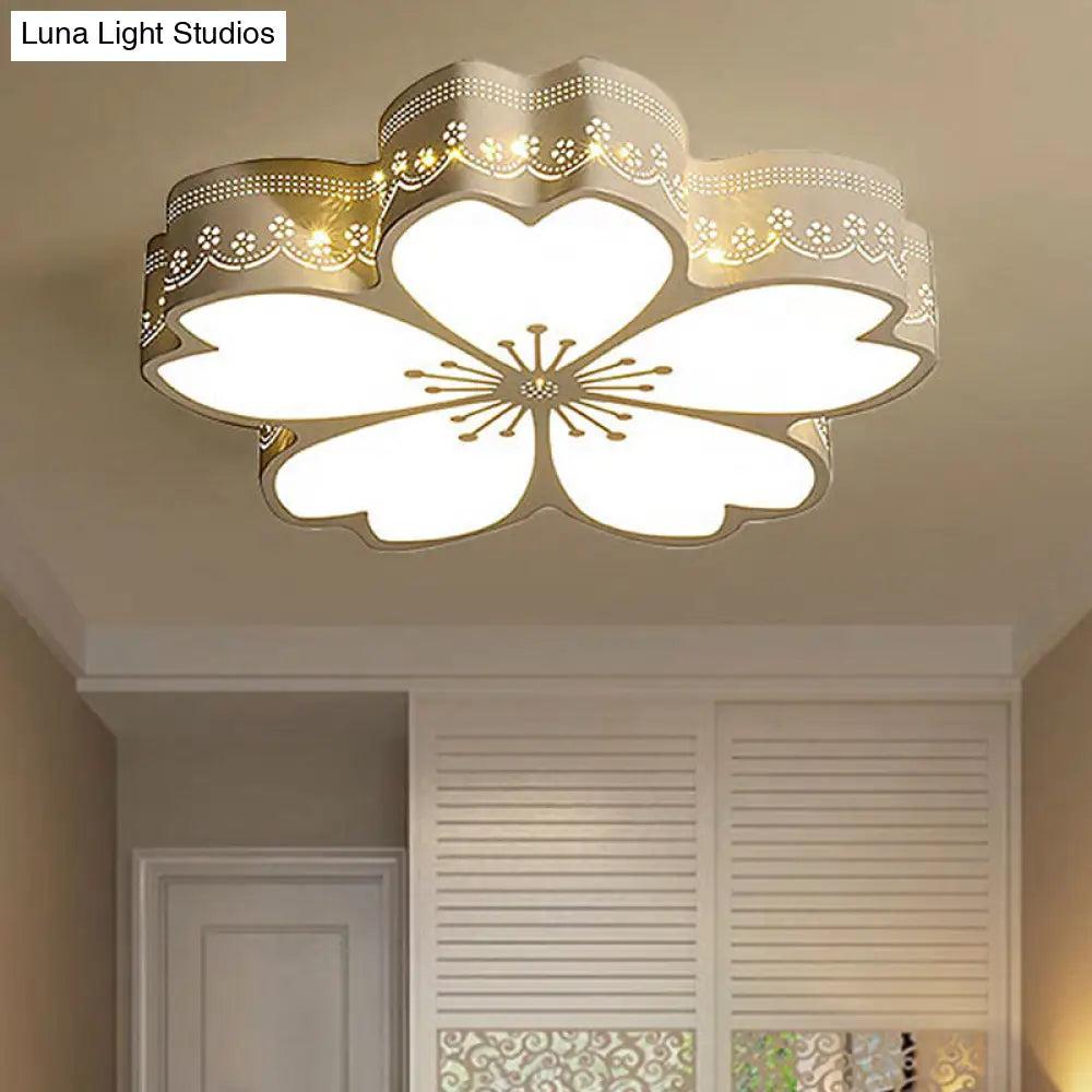 White Etched Petal Metal Ceiling Light For Kids Bedroom Or Bathroom / A