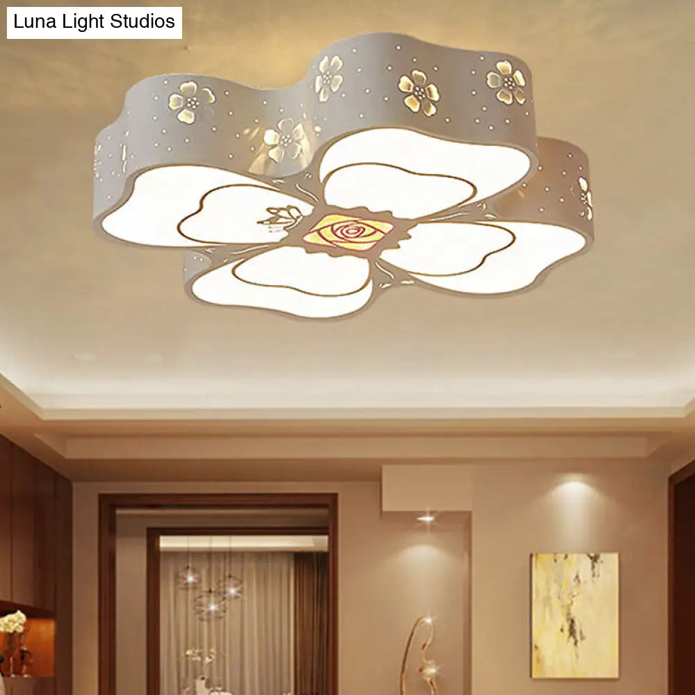 White Etched Petal Metal Ceiling Light For Kids Bedroom Or Bathroom / E