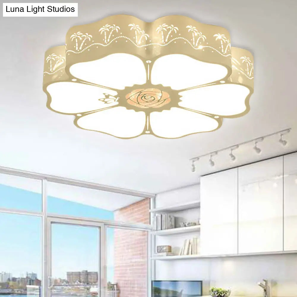 White Etched Petal Metal Ceiling Light For Kids Bedroom Or Bathroom