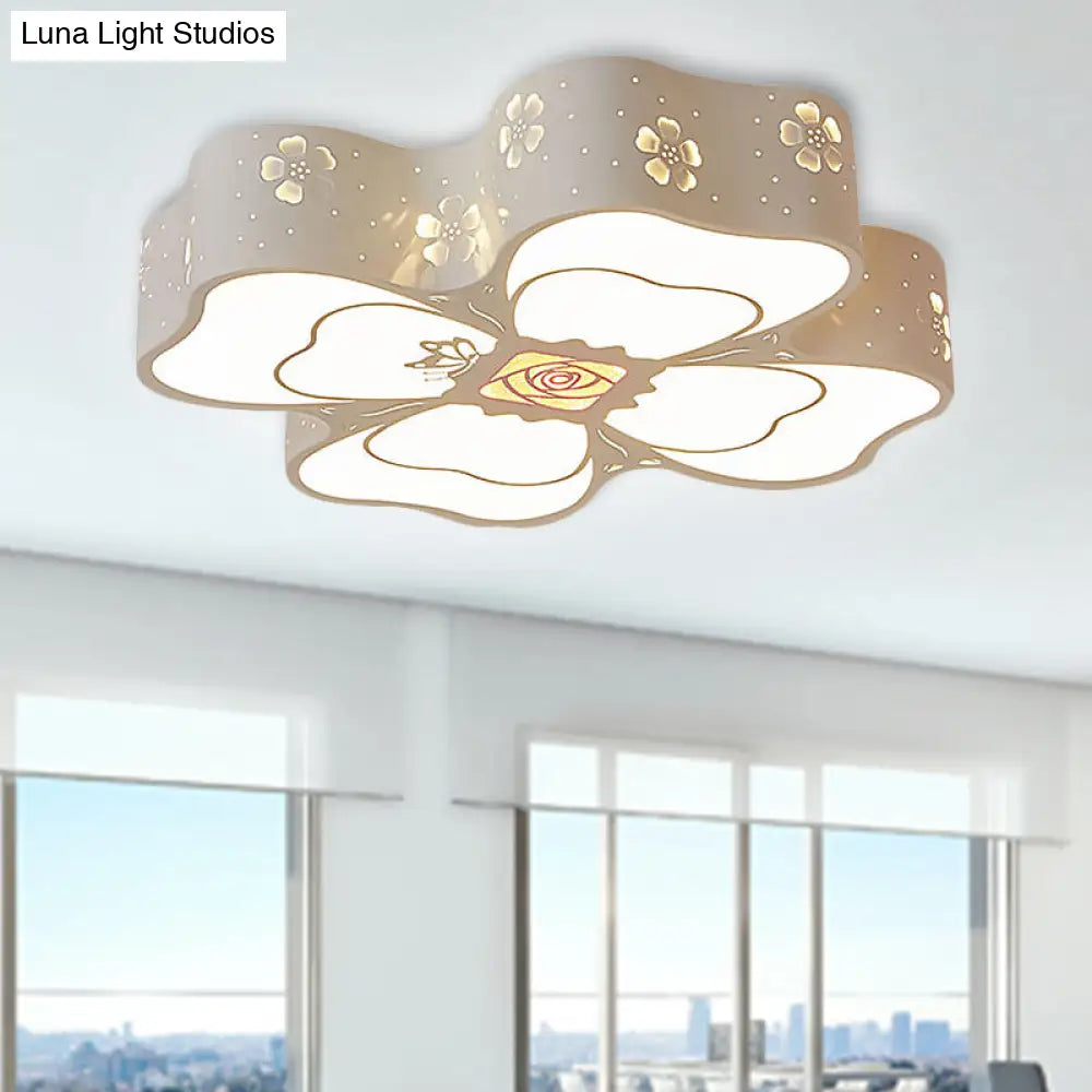 White Etched Petal Metal Ceiling Light For Kids’ Bedroom Or Bathroom