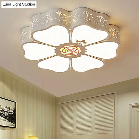 White Etched Petal Metal Ceiling Light For Kids Bedroom Or Bathroom / B