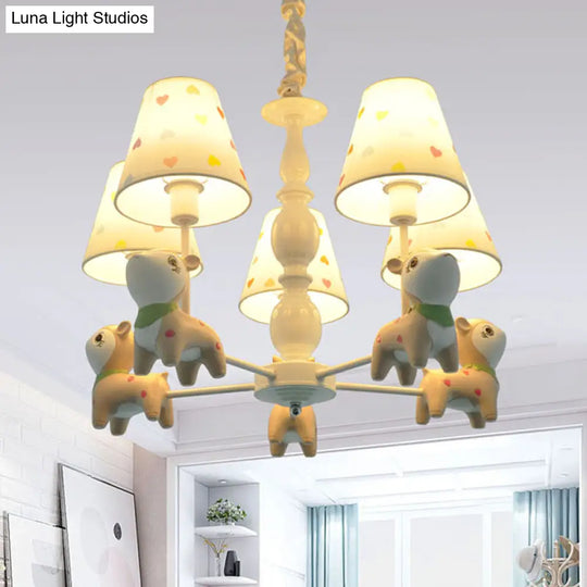 White Fabric Animal Baby Deer Chandelier: 5-Light Pendant Fixture For Kids Bedroom