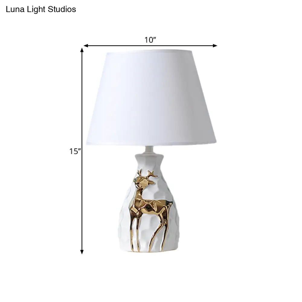 White Fabric Deer Vase Table Lamp - Tapered Desk Light Countryside Design 11/14/15 Wide