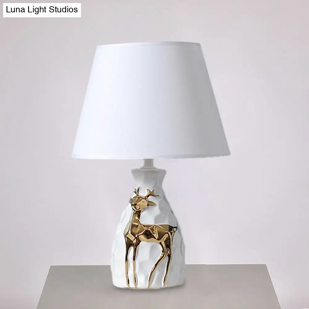 White Fabric Deer Vase Table Lamp - Tapered Desk Light Countryside Design 11/14/15 Wide