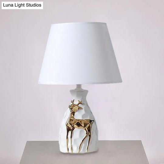 White Fabric Deer Vase Table Lamp - Tapered Desk Light Countryside Design 11/14/15 Wide