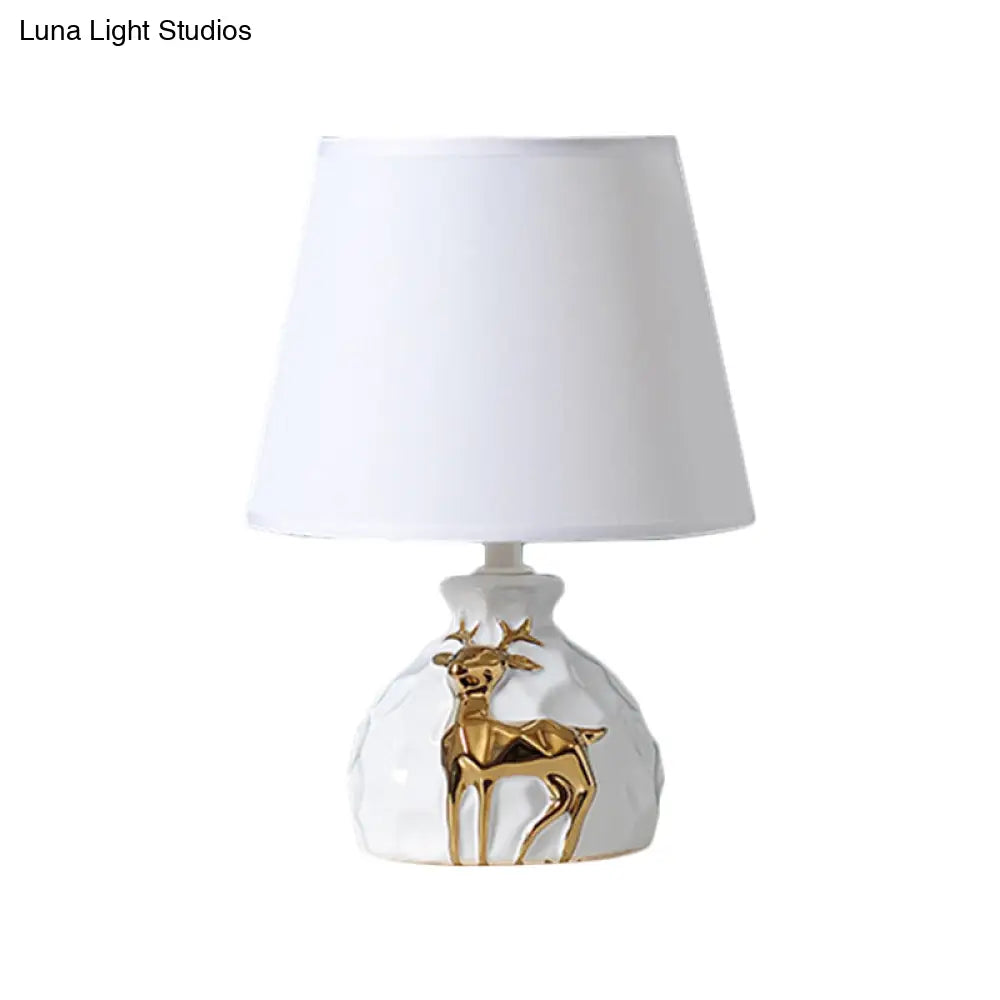 White Fabric Deer Vase Table Lamp - Tapered Desk Light Countryside Design 11/14/15 Wide