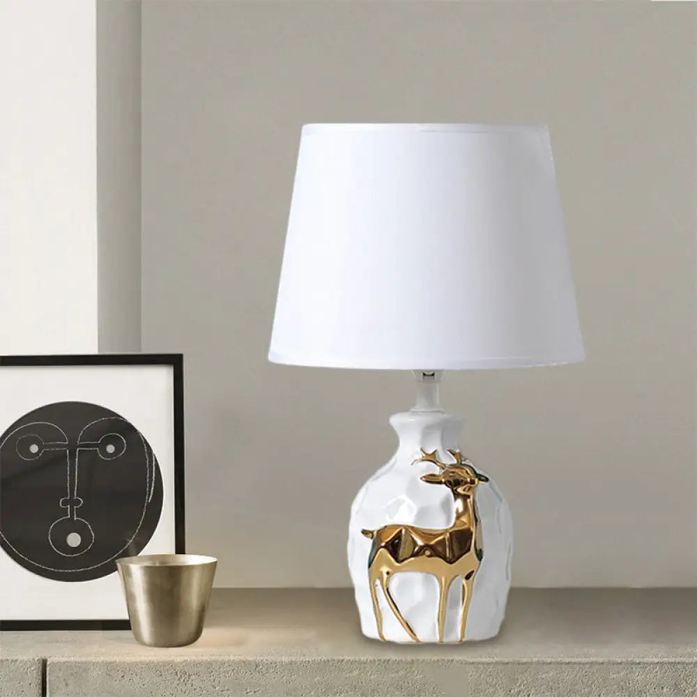 White Fabric Deer Vase Table Lamp - Tapered Desk Light Countryside Design 11/14/15 Wide / 14