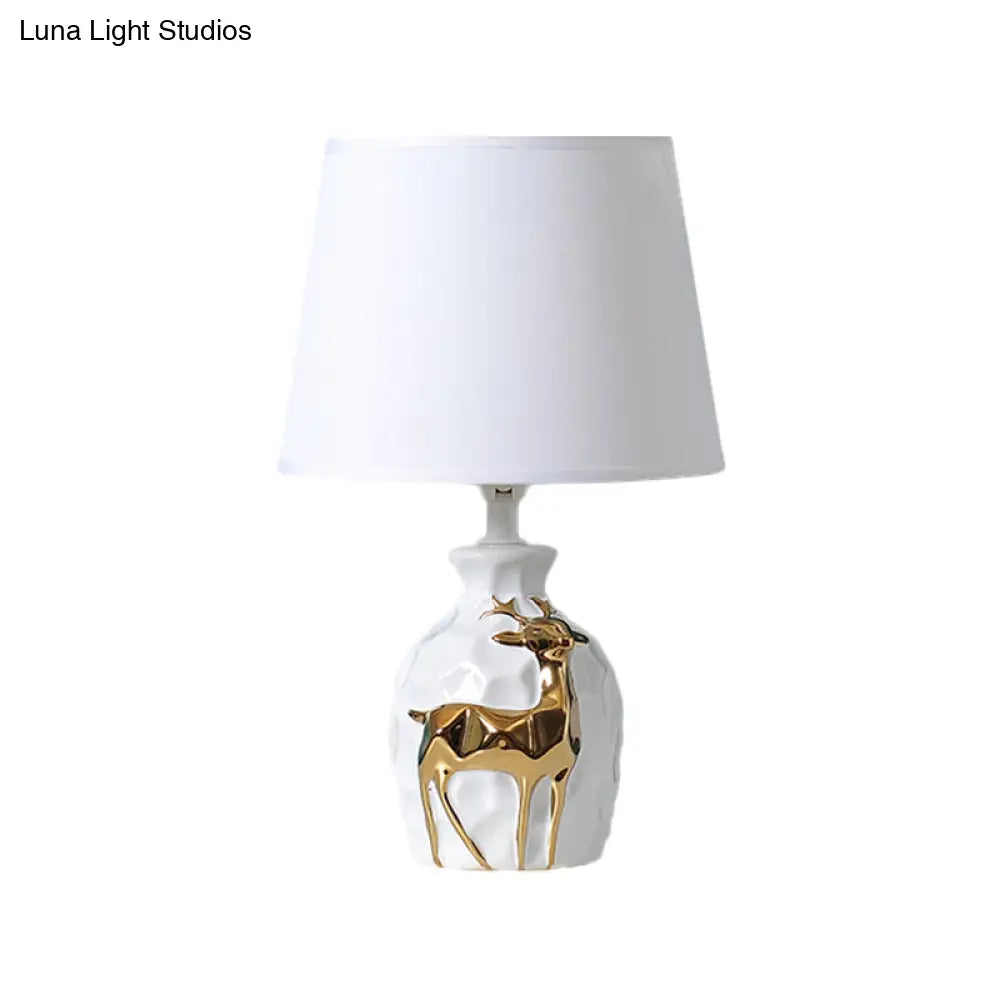 White Fabric Deer Vase Table Lamp - Tapered Desk Light Countryside Design 11/14/15 Wide