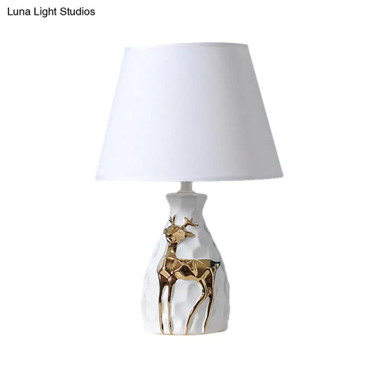 White Fabric Deer Vase Table Lamp - Tapered Desk Light Countryside Design 11/14/15 Wide