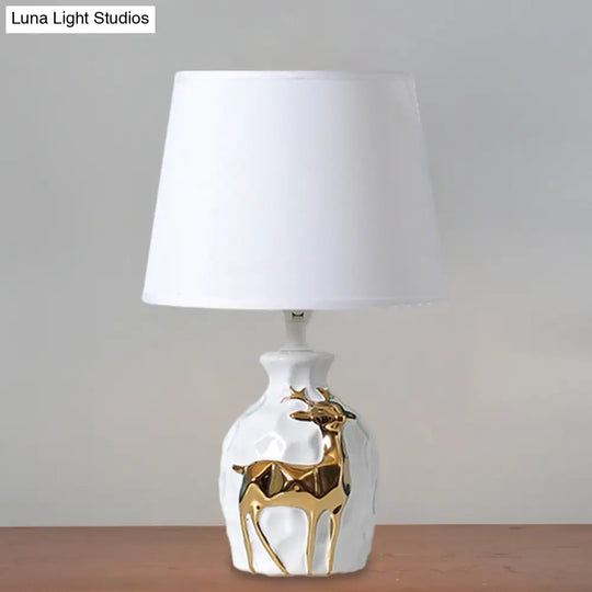 White Fabric Deer Vase Table Lamp - Tapered Desk Light Countryside Design 11/14/15 Wide