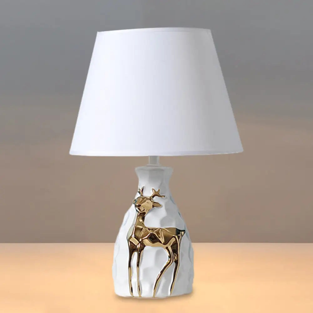 White Fabric Deer Vase Table Lamp - Tapered Desk Light Countryside Design 11/14/15 Wide / 15