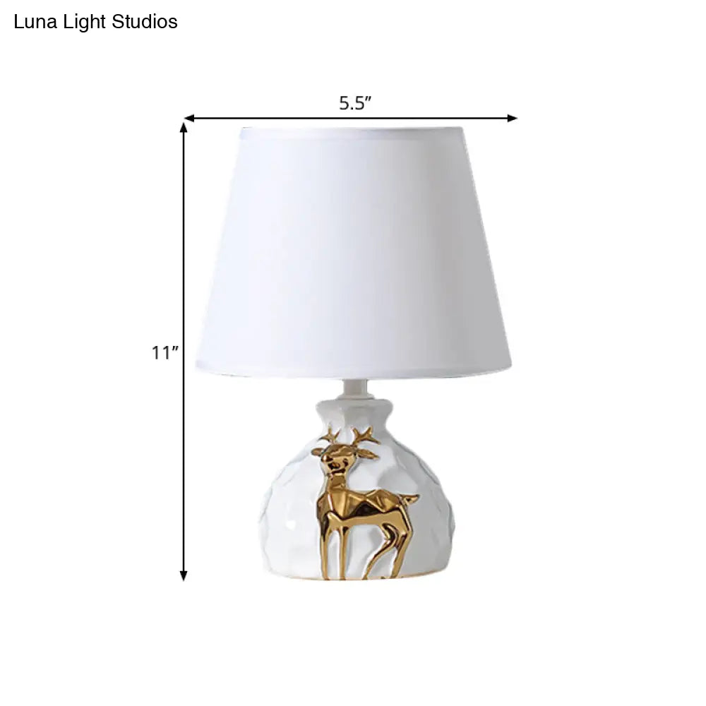 White Fabric Deer Vase Table Lamp - Tapered Desk Light Countryside Design 11/14/15 Wide