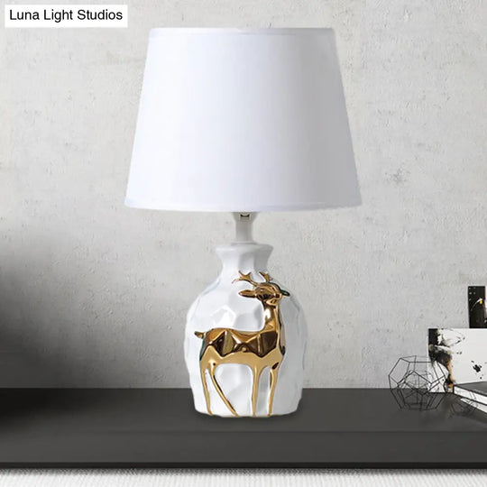 White Fabric Deer Vase Table Lamp - Tapered Desk Light Countryside Design 11/14/15 Wide