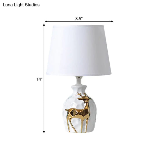 White Fabric Deer Vase Table Lamp - Tapered Desk Light Countryside Design 11/14/15 Wide