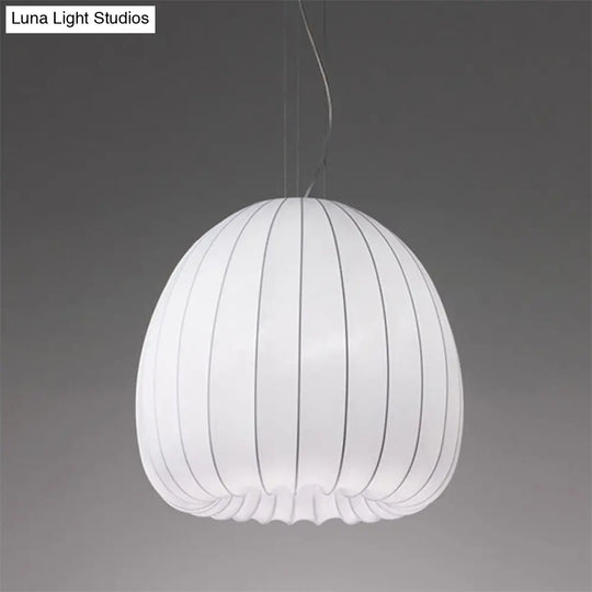 White Fabric Hemisphere Pendant Light Over Table