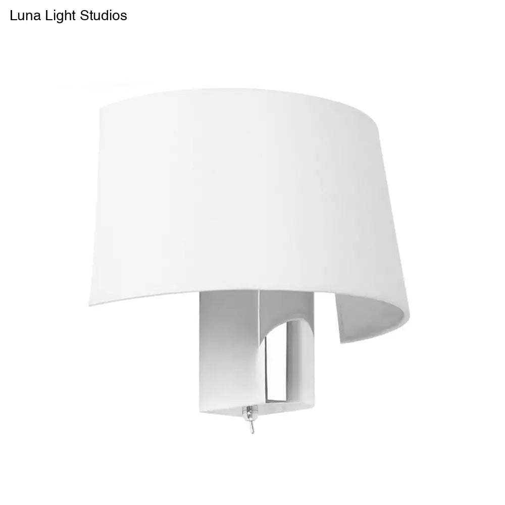 White Fabric Modern Sconce Lamp - Minimalist Bedroom Wall Lighting Idea With Chrome Socket