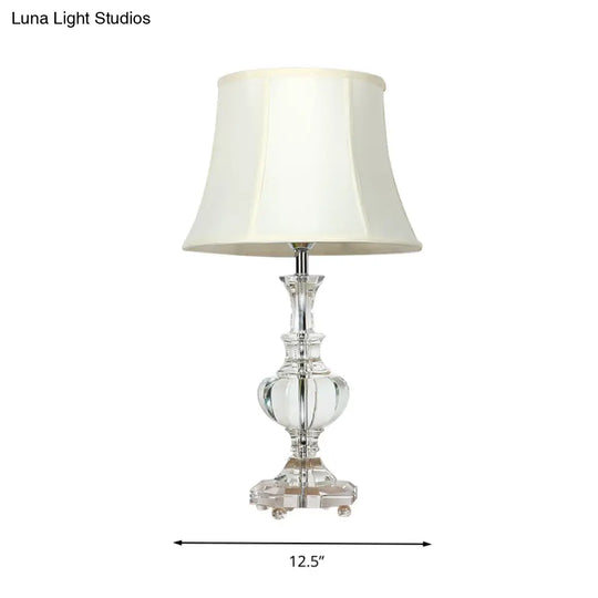 White Fabric Night Lamp With Crystal Base - Elegant Bedroom Table Light 1