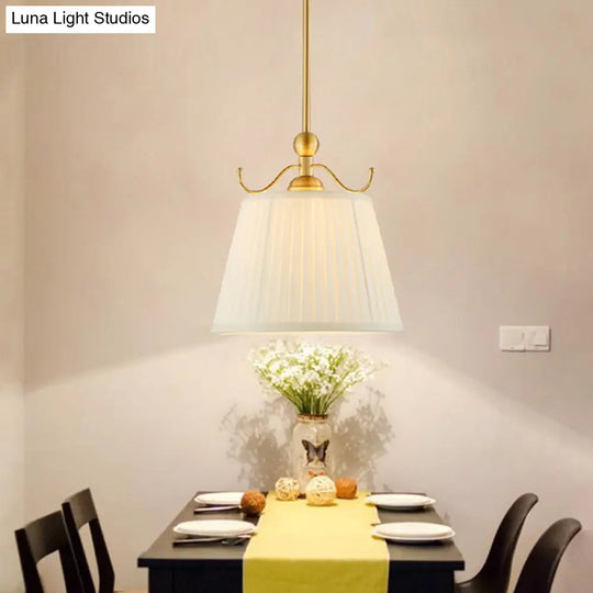 White Fabric Pendant Lamp: Classic Chandelier For Dining Room 1 Light 11/15 Wide