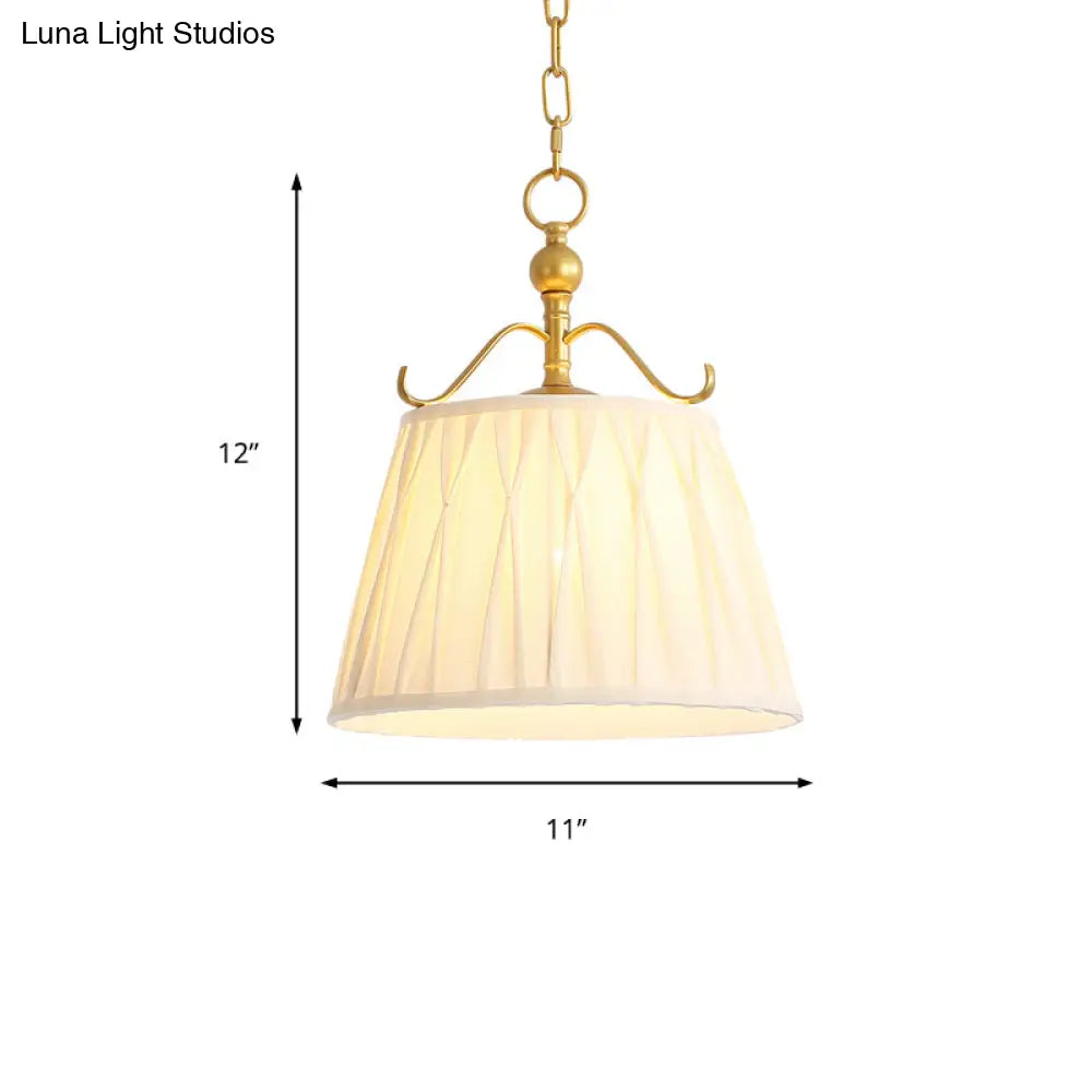 White Fabric Pendant Lamp: Classic Chandelier For Dining Room 1 Light 11/15 Wide