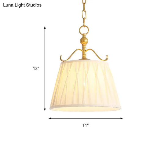 White Fabric Pendant Lamp: Classic Chandelier For Dining Room 1 Light 11/15 Wide