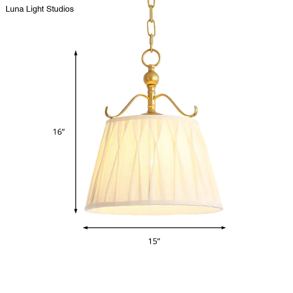 White Fabric Pendant Lamp: Classic Chandelier For Dining Room 1 Light 11/15 Wide