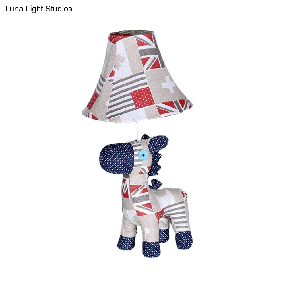 White Fabric Pony Cartoon Desk Lamp With Tapered Shade Perfect For Study Room