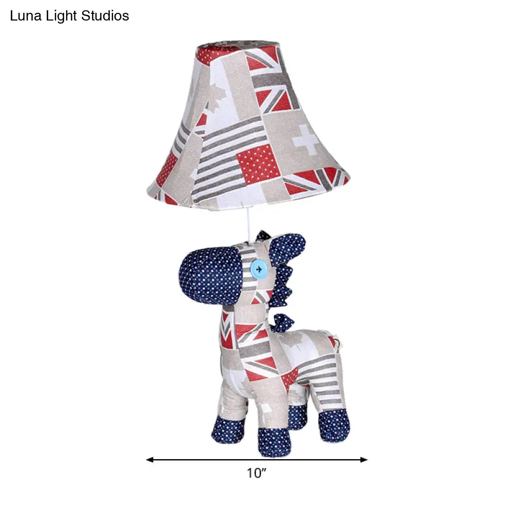 White Fabric Pony Cartoon Desk Lamp With Tapered Shade Perfect For Study Room