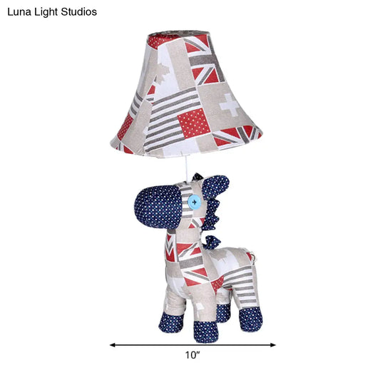 White Fabric Pony Cartoon Desk Lamp With Tapered Shade Perfect For Study Room