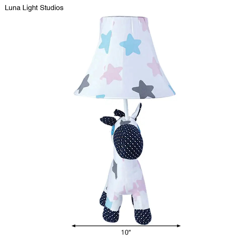 White Fabric Pony Cartoon Desk Lamp With Tapered Shade Perfect For Study Room