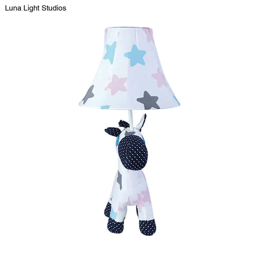 White Fabric Pony Cartoon Desk Lamp With Tapered Shade Perfect For Study Room