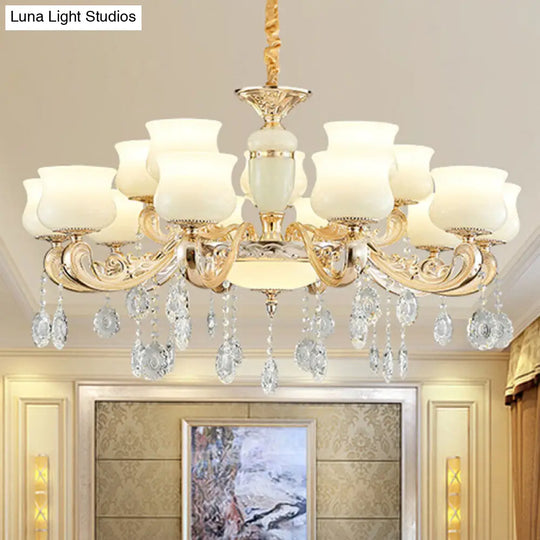 White Faux Jade Urn Pendant Chandelier With Crystal Accent - Modern Hanging Ceiling Light 15 /